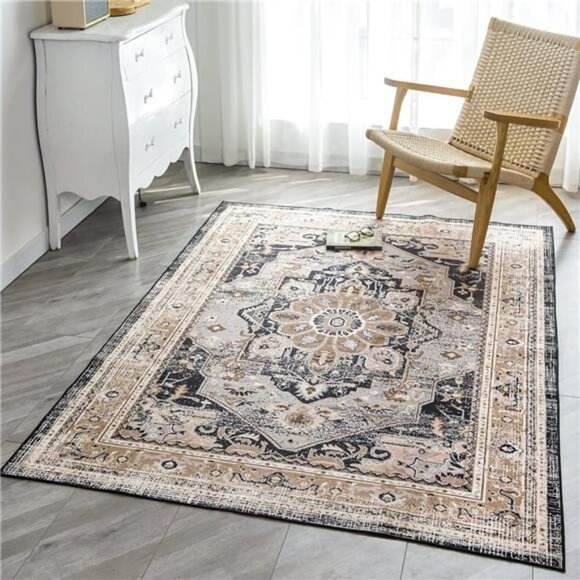 LIVING Machine Washable Rug 5'x7' Vintage Design Washable Area Rugs - Picture 2 of 12